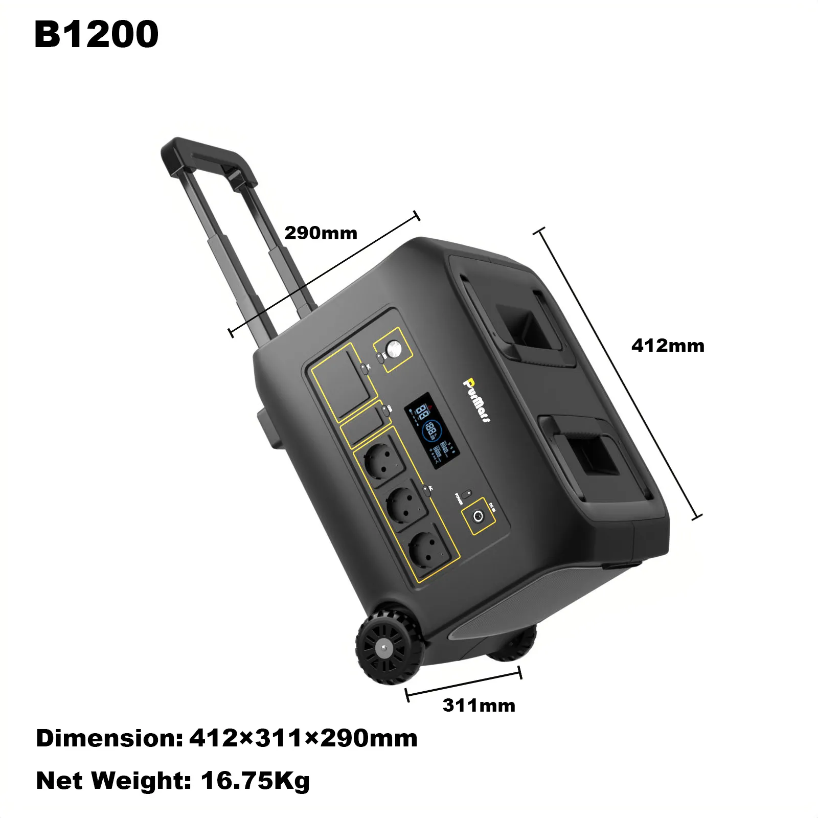 Estación de energía portátil B1200A/E|1200W|Asas y ruedas|Aplicación inteligente